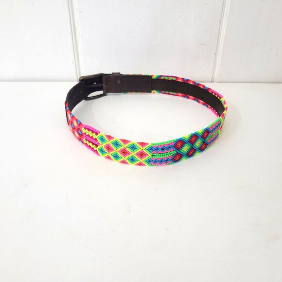Eclectic Array Handwoven Multicolor Belt With Leather Accents - Picture 2 of 6